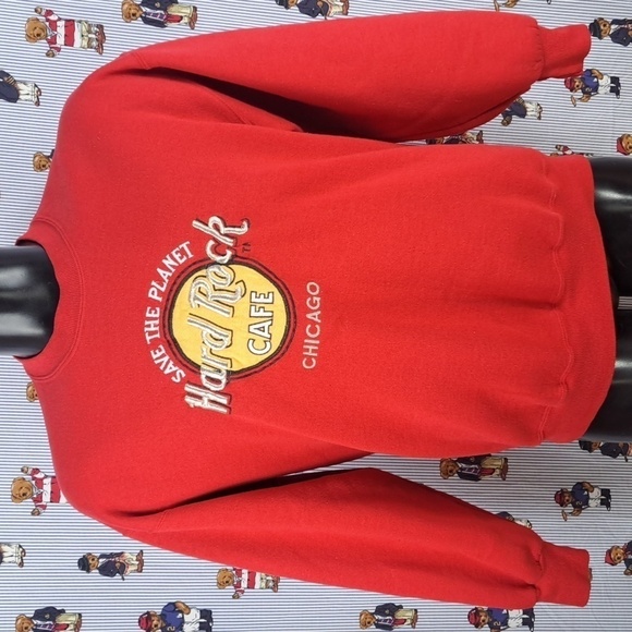 Vintage Hard Rock Cafe Chicago embroidered red & silver XL pullover sweatshirt - Picture 2 of 5